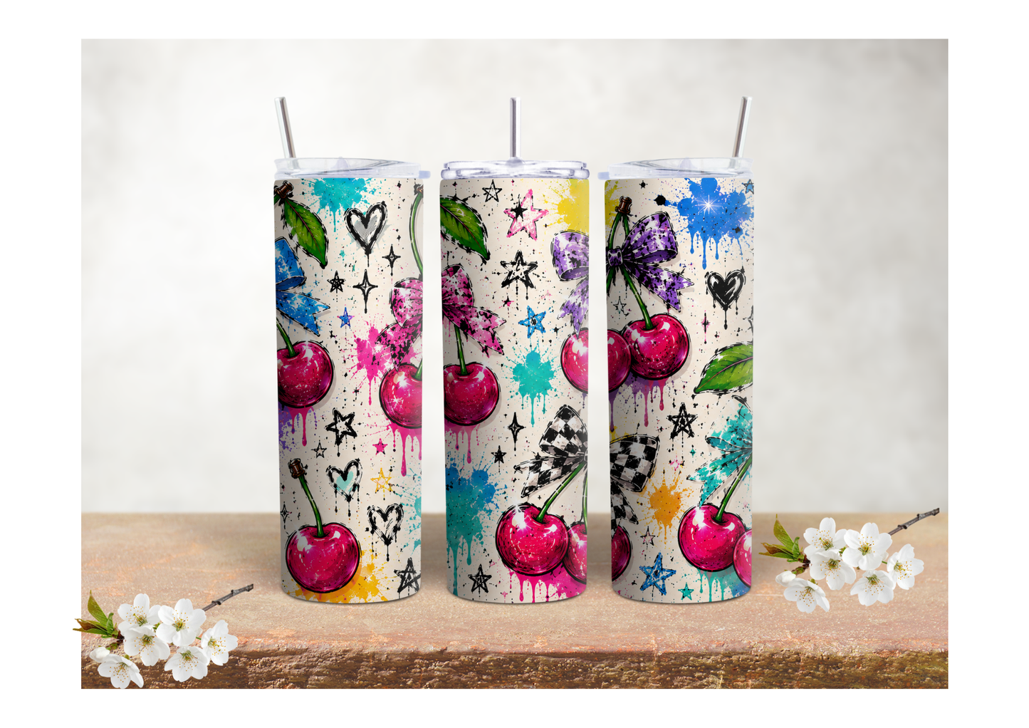 Graffiti Cherry Splash – 20oz Stainless Steel Insulated Tumbler 🍒