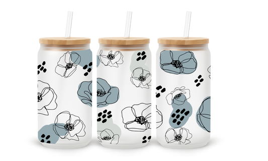 Desenho Linear Rosa Cinzento - Copo de Vidro de 18oz