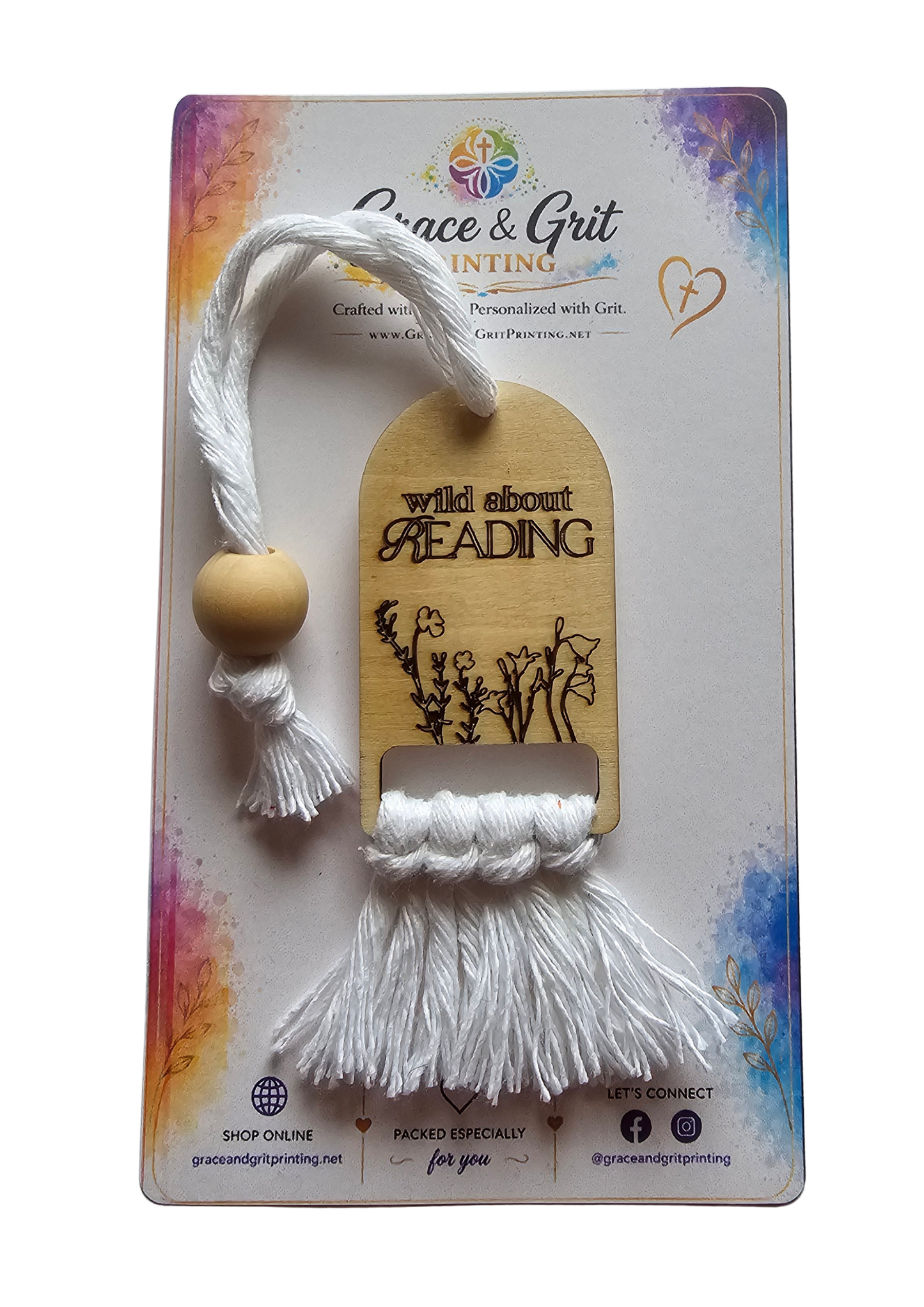 Wild About Reading - Macramé Wooden Bookmark