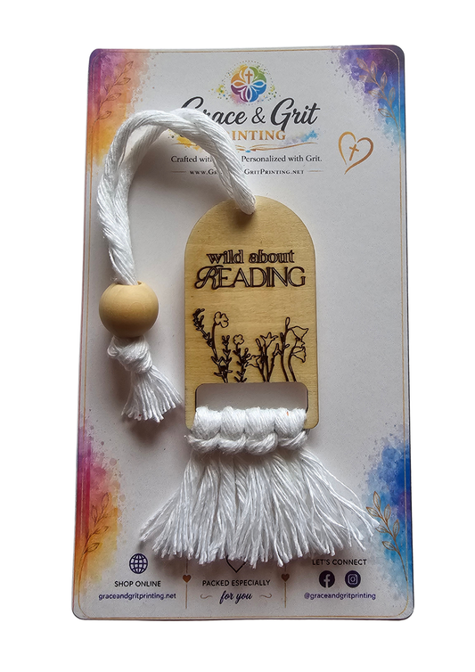 Wild About Reading - Macramé Wooden Bookmark