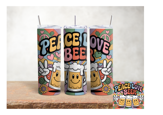 Peace Love Beer Retro   – 20oz Stainless Steel Insulated Tumbler