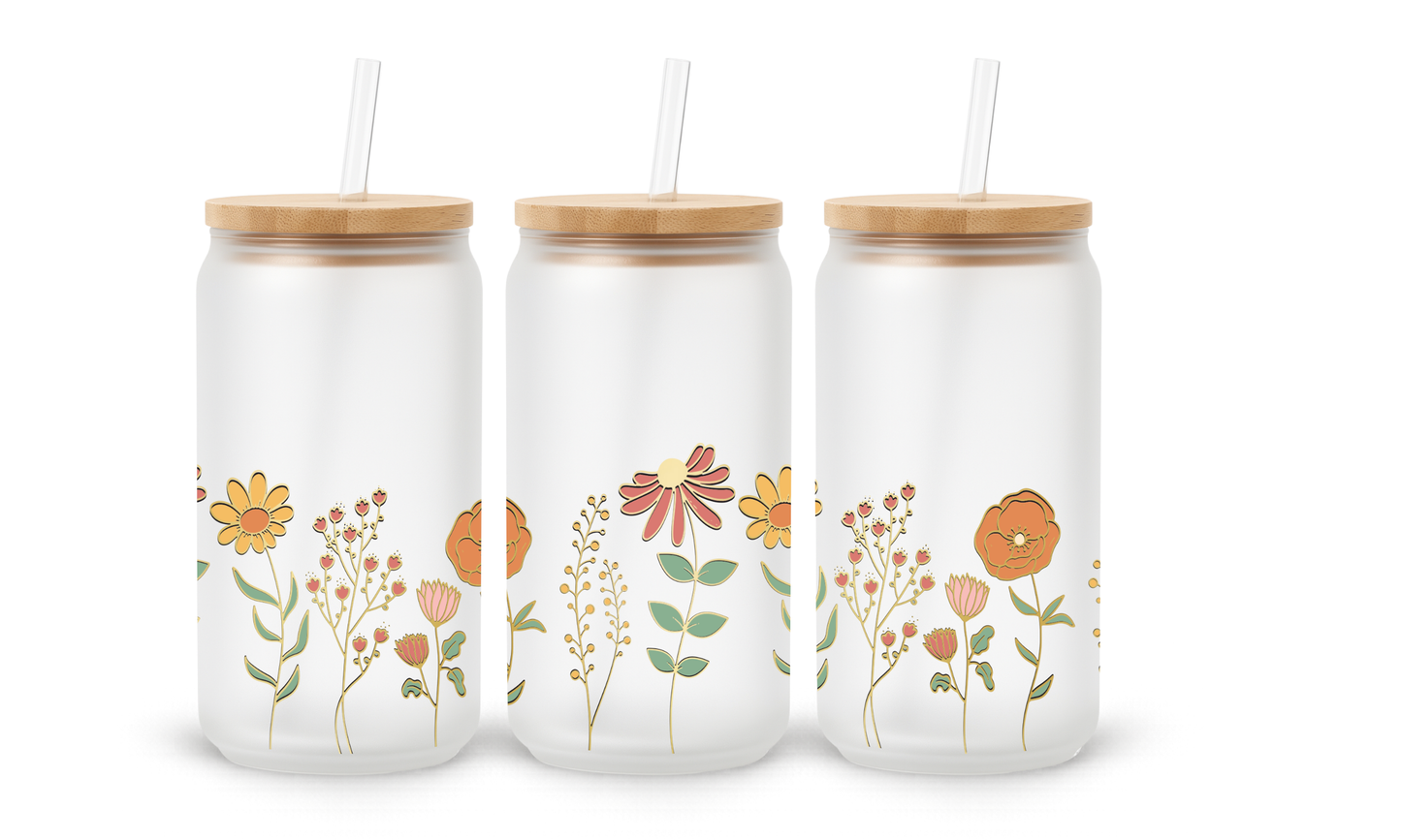 Wildflower Meadow- 18oz Glass Can Tumbler