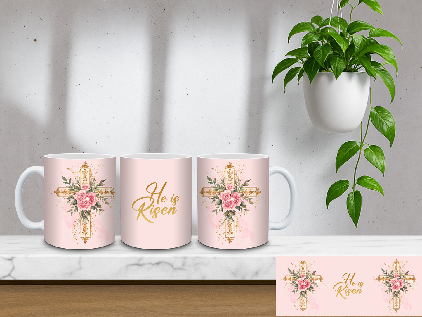 He Is Rissen, Floral Cross - 11oz Coffee Mug