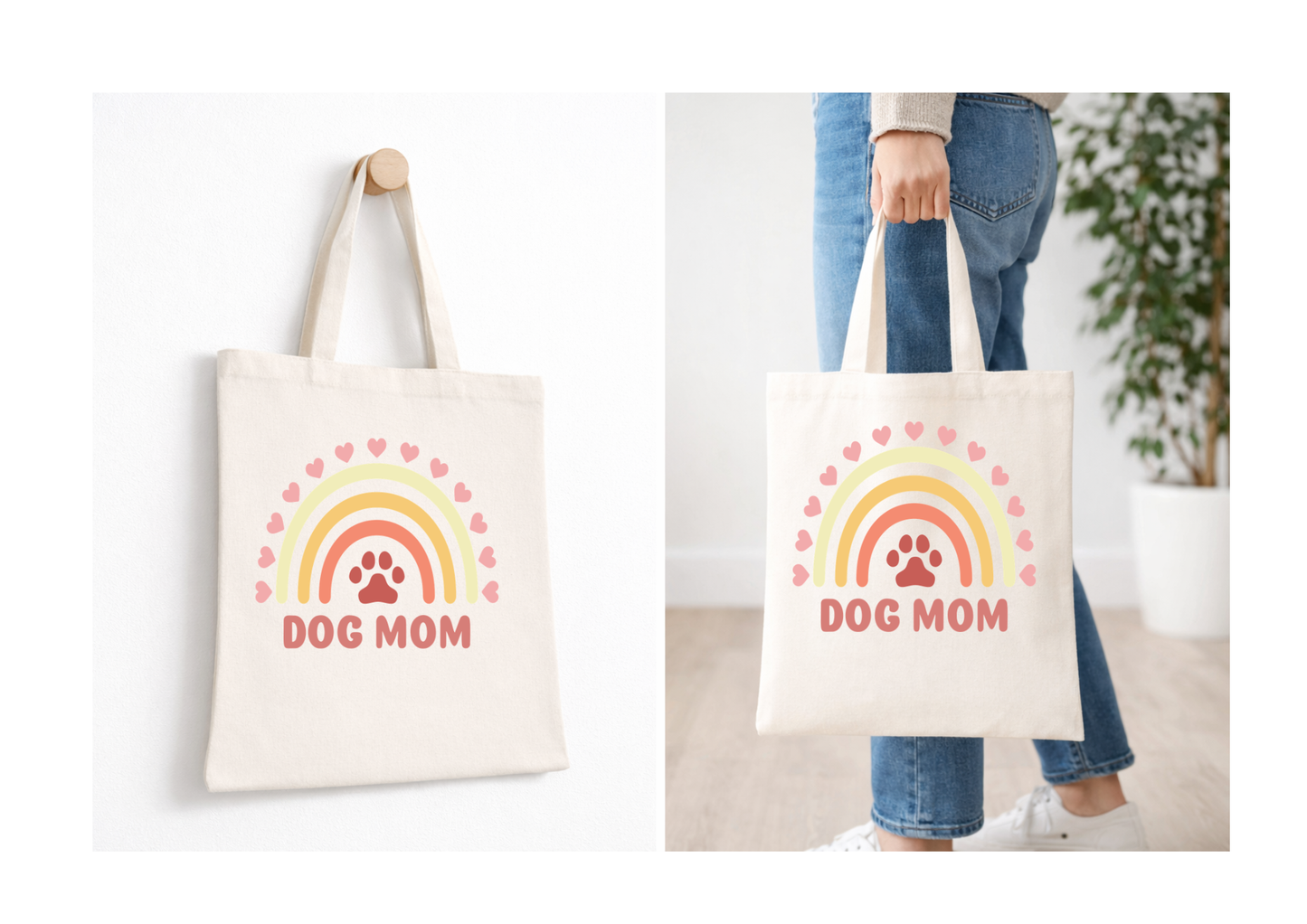 Dog Mom Boho Rainbow - Canvas Tote Bag
