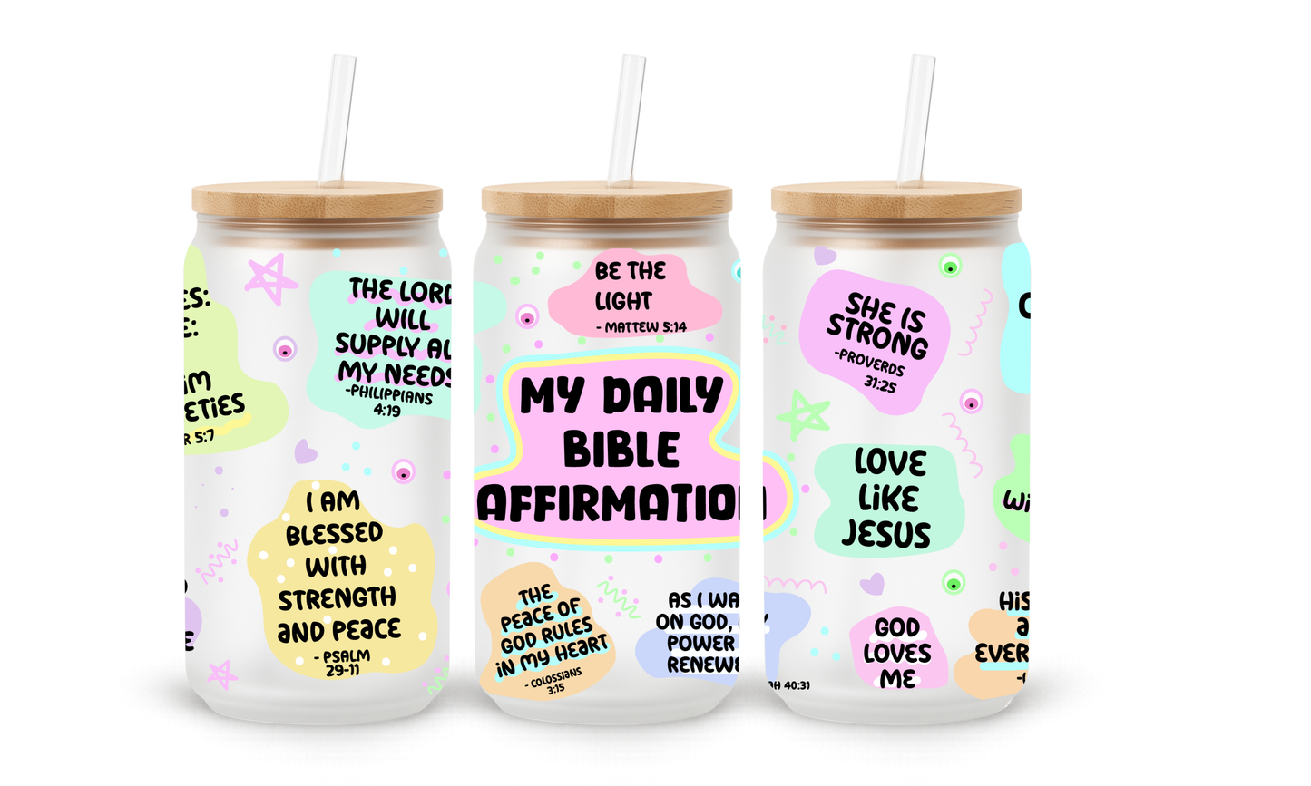 Daily Bible Affirmations 1 - 18oz Glass Can Tumbler