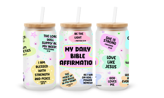 Afirmações Bíblicas Diárias 1 - Copo de Vidro de 18oz