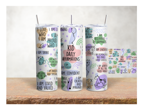 Daily Positive Affirmations for Kids – 20oz Stainless Steel Insulated Tumbler