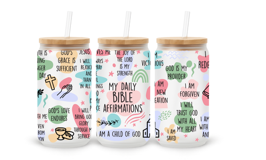 Afirmações Bíblicas Diárias 3 - Copo de Vidro 18oz