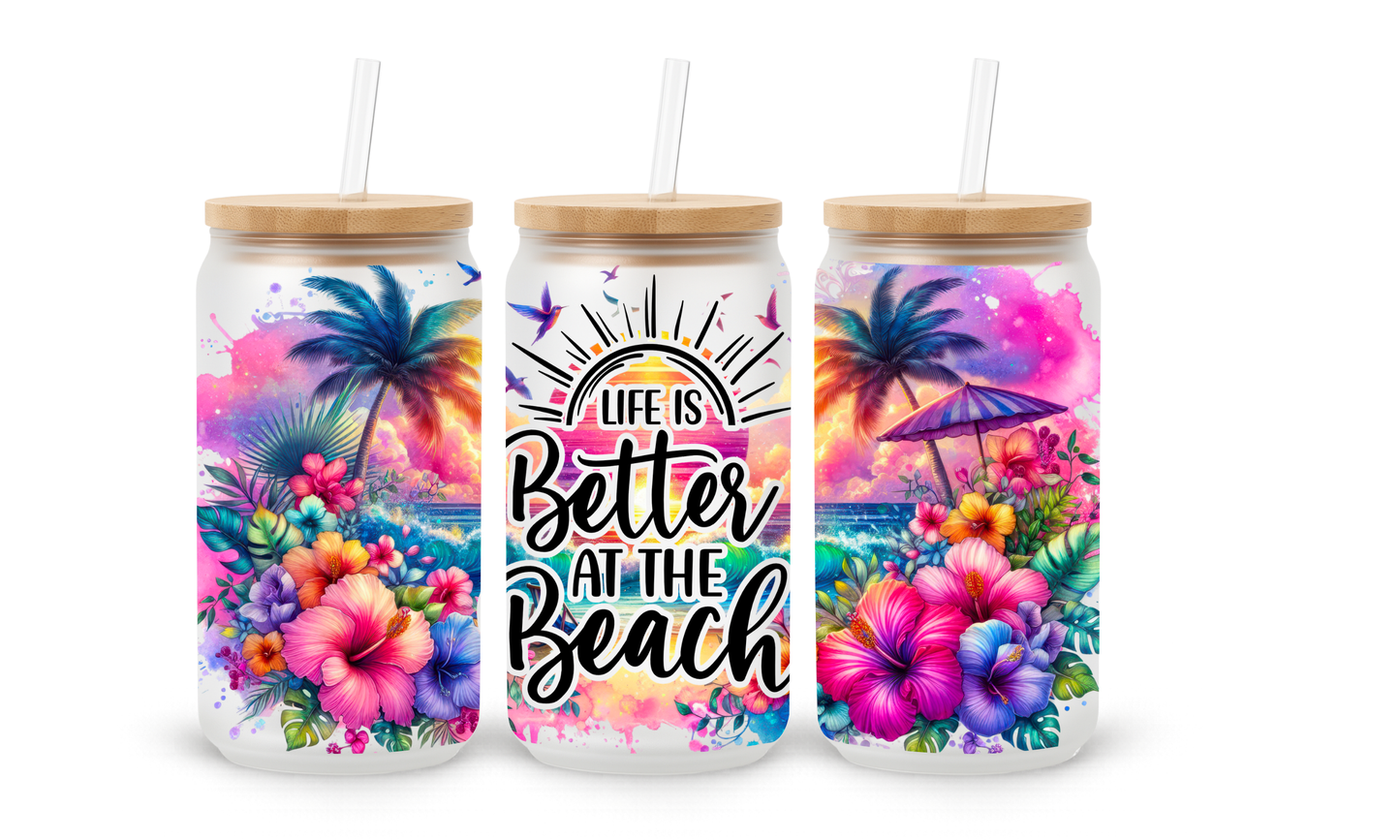 A Vida é Melhor na Praia - Copo de Vidro de 18oz