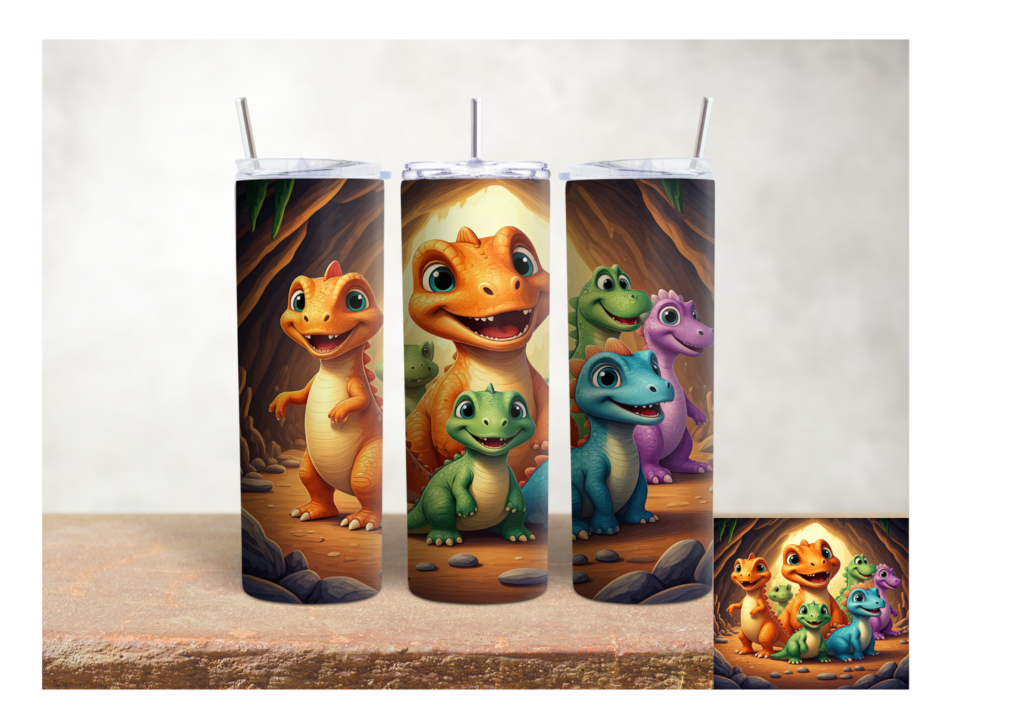 Copos Térmicos de Aço Inoxidável de 590 ml, Coleção Dinossauros Bebés Fofinhos 1