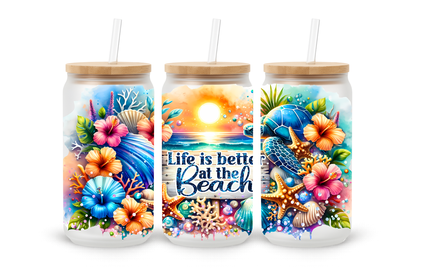 Vida Tropical na Praia - Copo de Vidro de 530ml