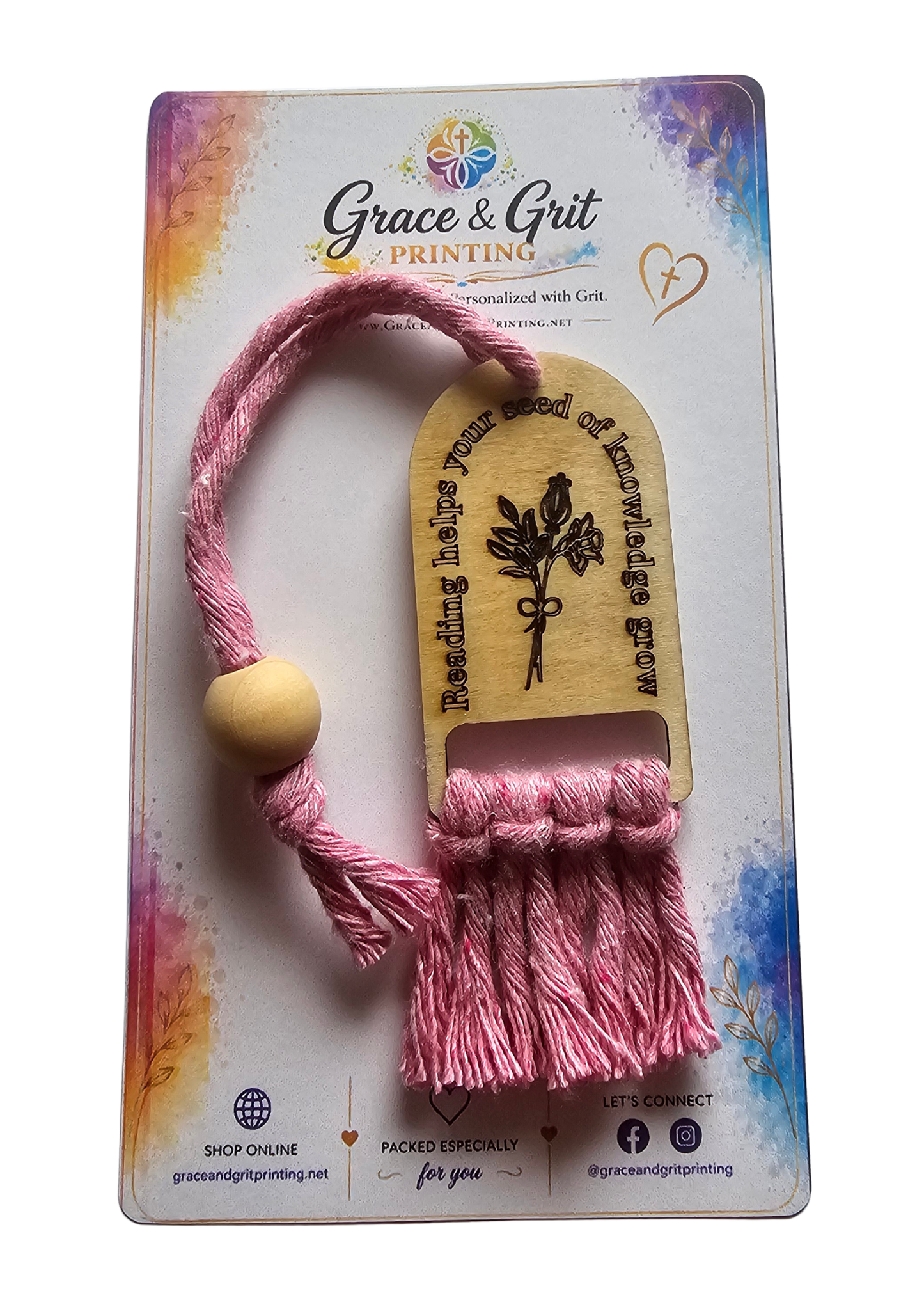 Reading Helps Your Seed Of Knowledge Grow - Macramé Wooden Bookmark