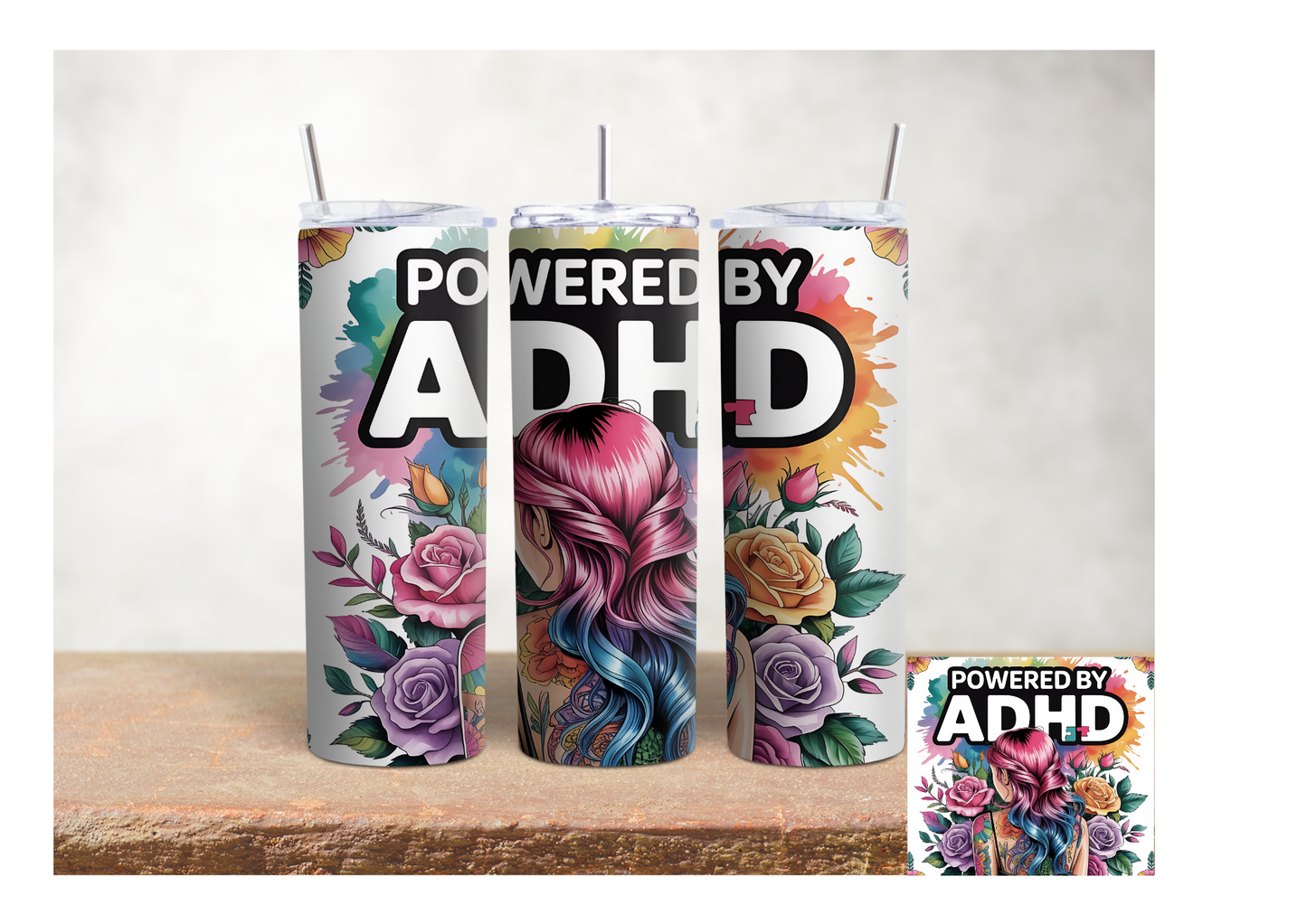 Powered by ADHD – 20oz Stainless Steel Insulated Tumbler