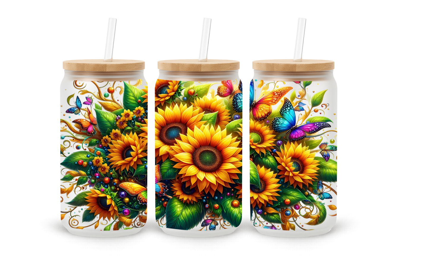 Sunflower Field - 18oz Glass Can Tumbler