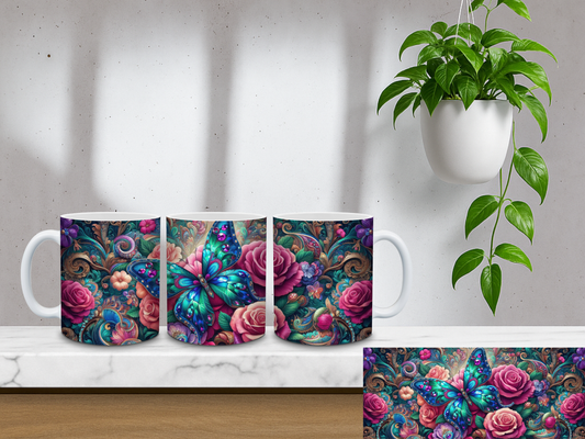 Midnight Butterfly Blooms - 11oz Coffee Mug