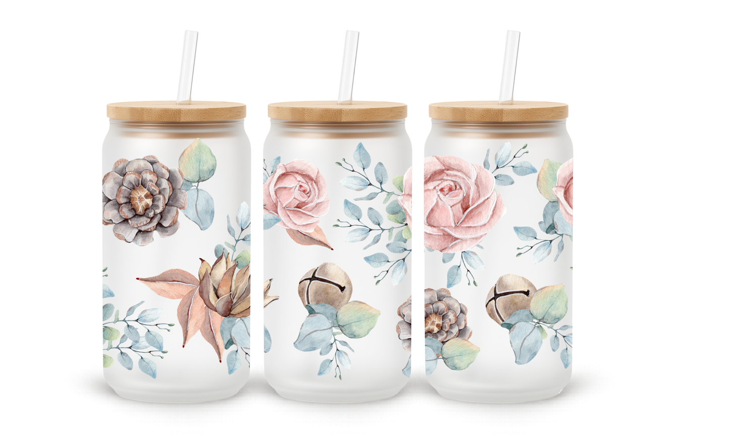 Vintage Botanical - 18oz Glass Can Tumbler