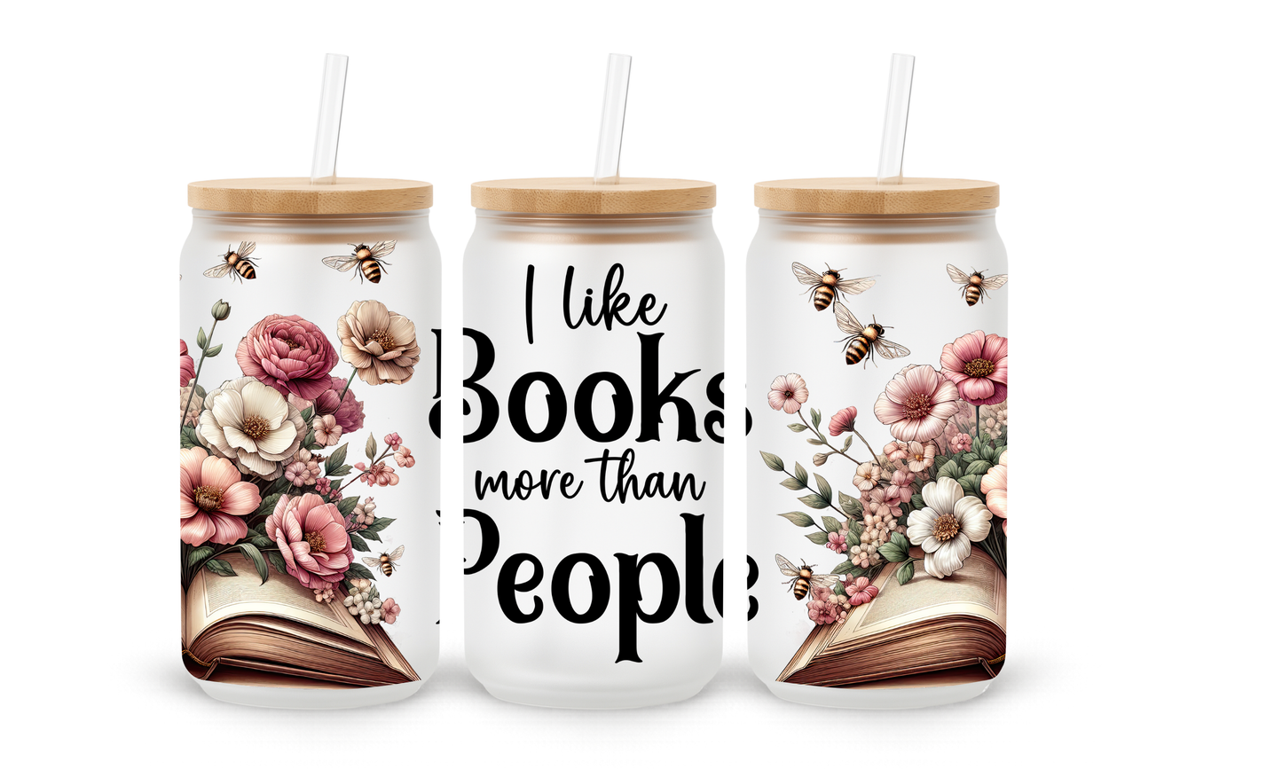 Vintage Books, I Like Books More Than People - 18oz Glass Can Tumbler