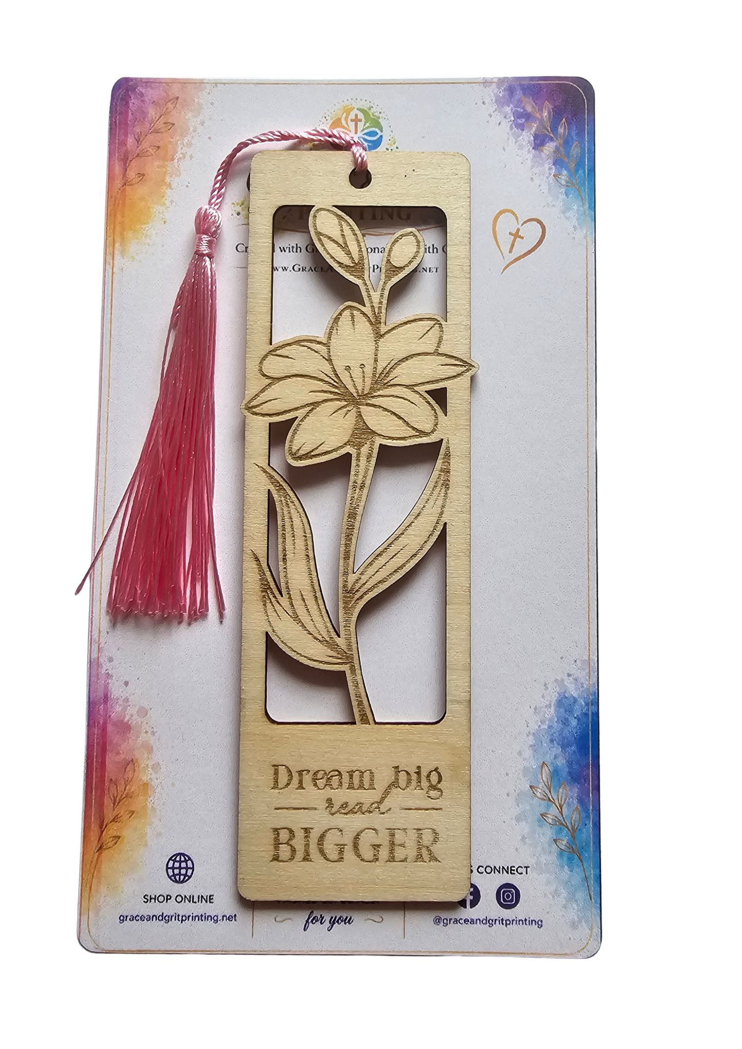Dream Big, Read Bigger - Summer Floral Wooden Bookmark