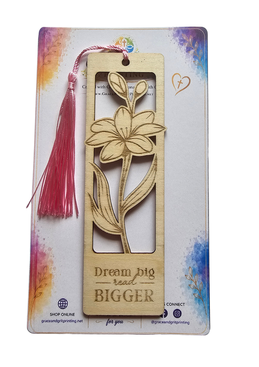 Dream Big, Read Bigger - Summer Floral Wooden Bookmark
