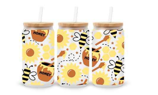 Copo Tumbler de Vidro Honey Pot Sunflowers - 18oz