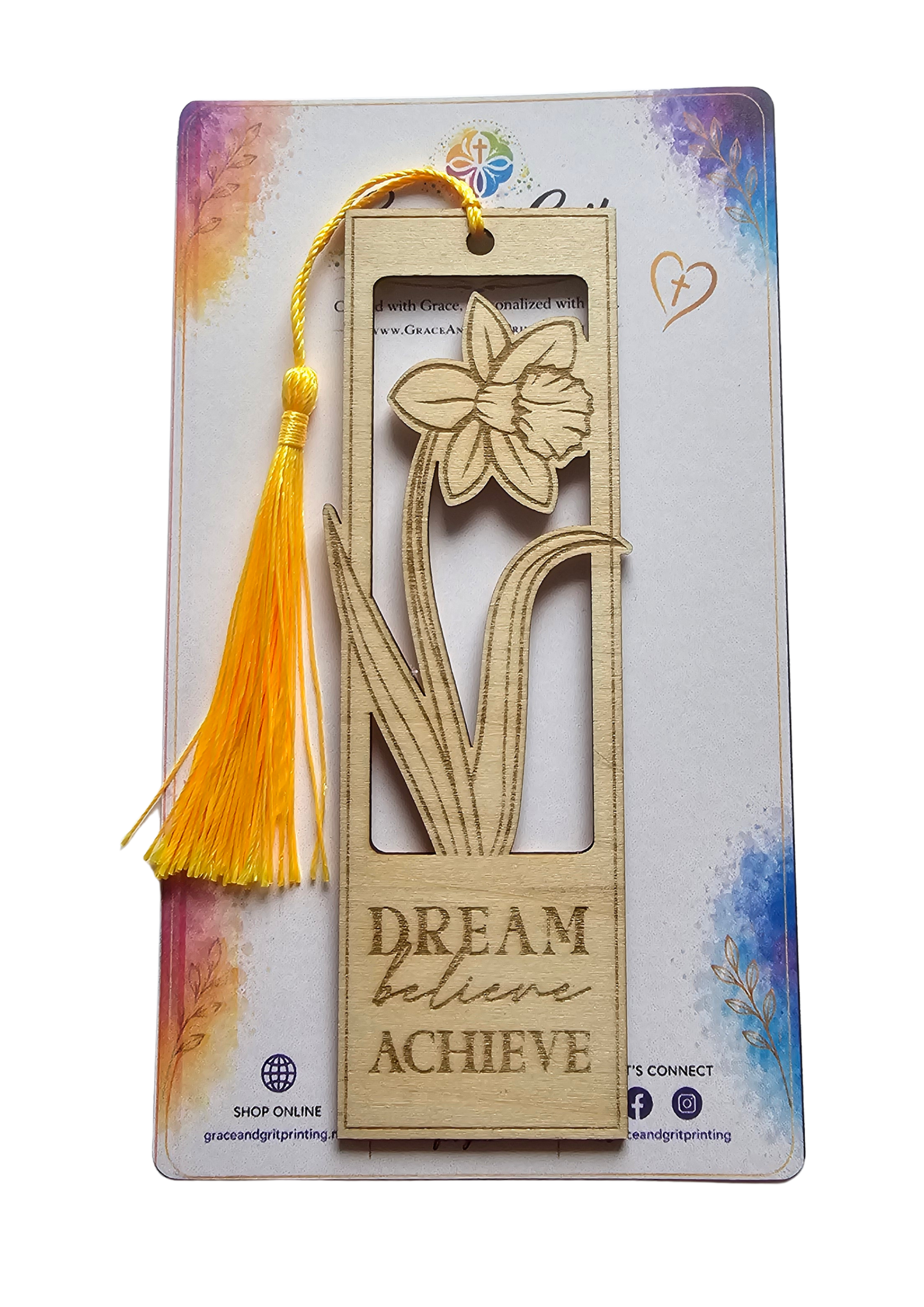 Dream, Believe, Achieve - Summer Floral Wooden Bookmark