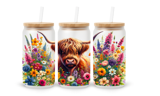 Copo de Vidro Highland Cow Floral - 530ml