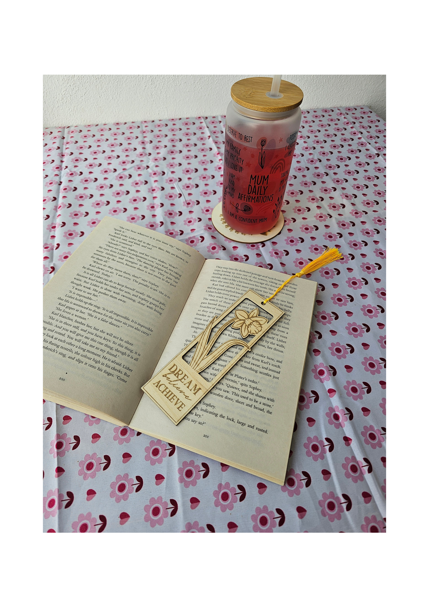 Dream, Believe, Achieve - Summer Floral Wooden Bookmark