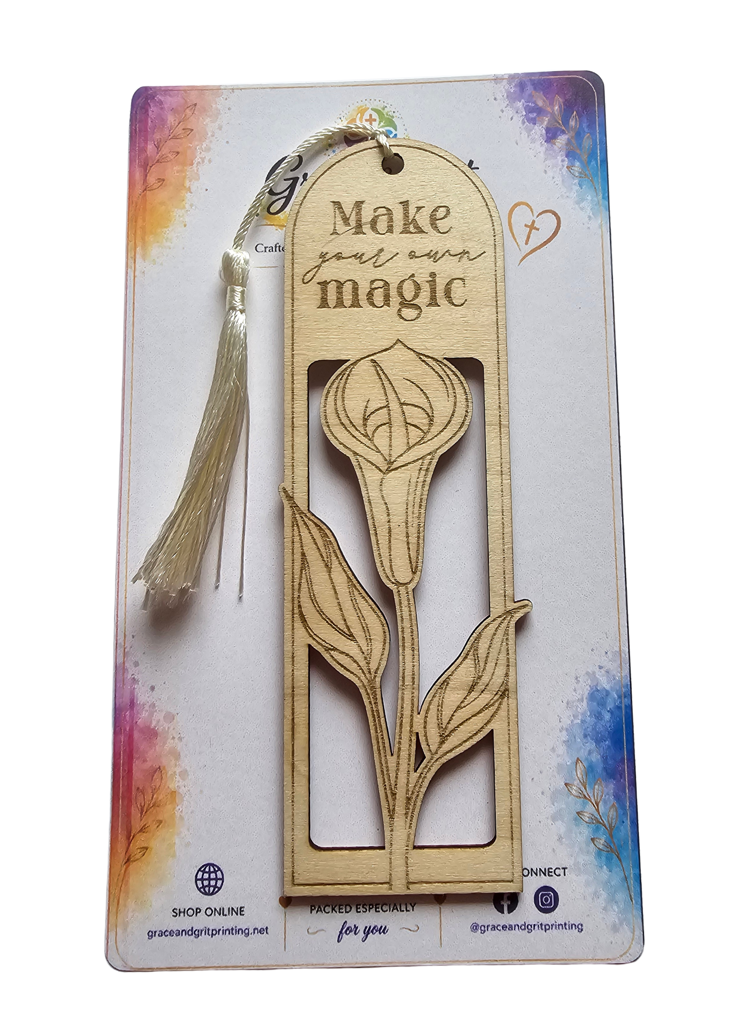 Make Your Own Magic - Summer Floral Wooden Bookmark