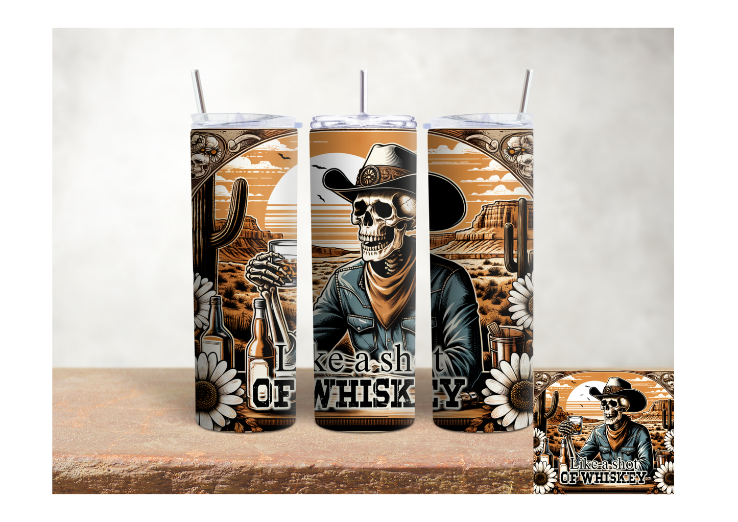 Cowboy Skull Whiskey – 20oz Stainless Steel Insulated Tumbler