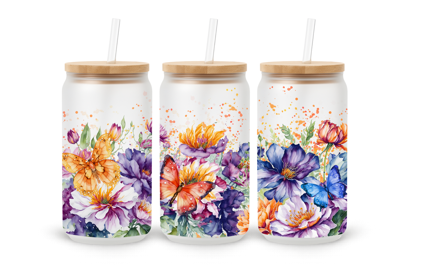Bright Wildflower Meadow - 18oz Glass Can Tumbler