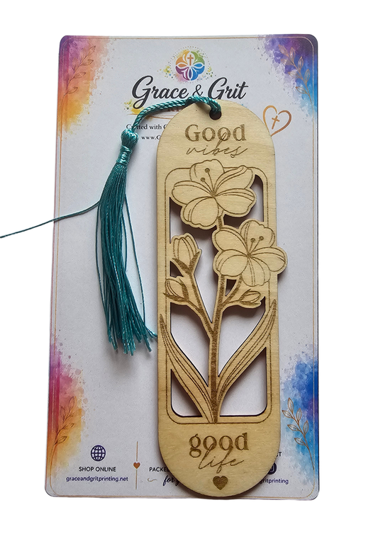 Good Vibes, Good Life - Summer Floral Wooden Bookmark