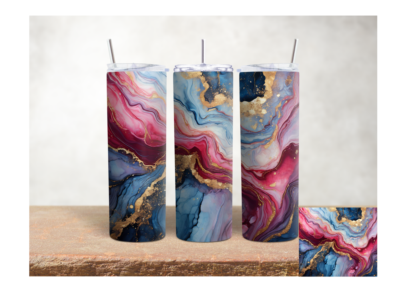Pink & Blue Marble – 20oz Stainless Steel Insulated Tumbler