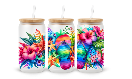 Copo Térmico de Vidro Tropical Floral Brilhante - 530ml