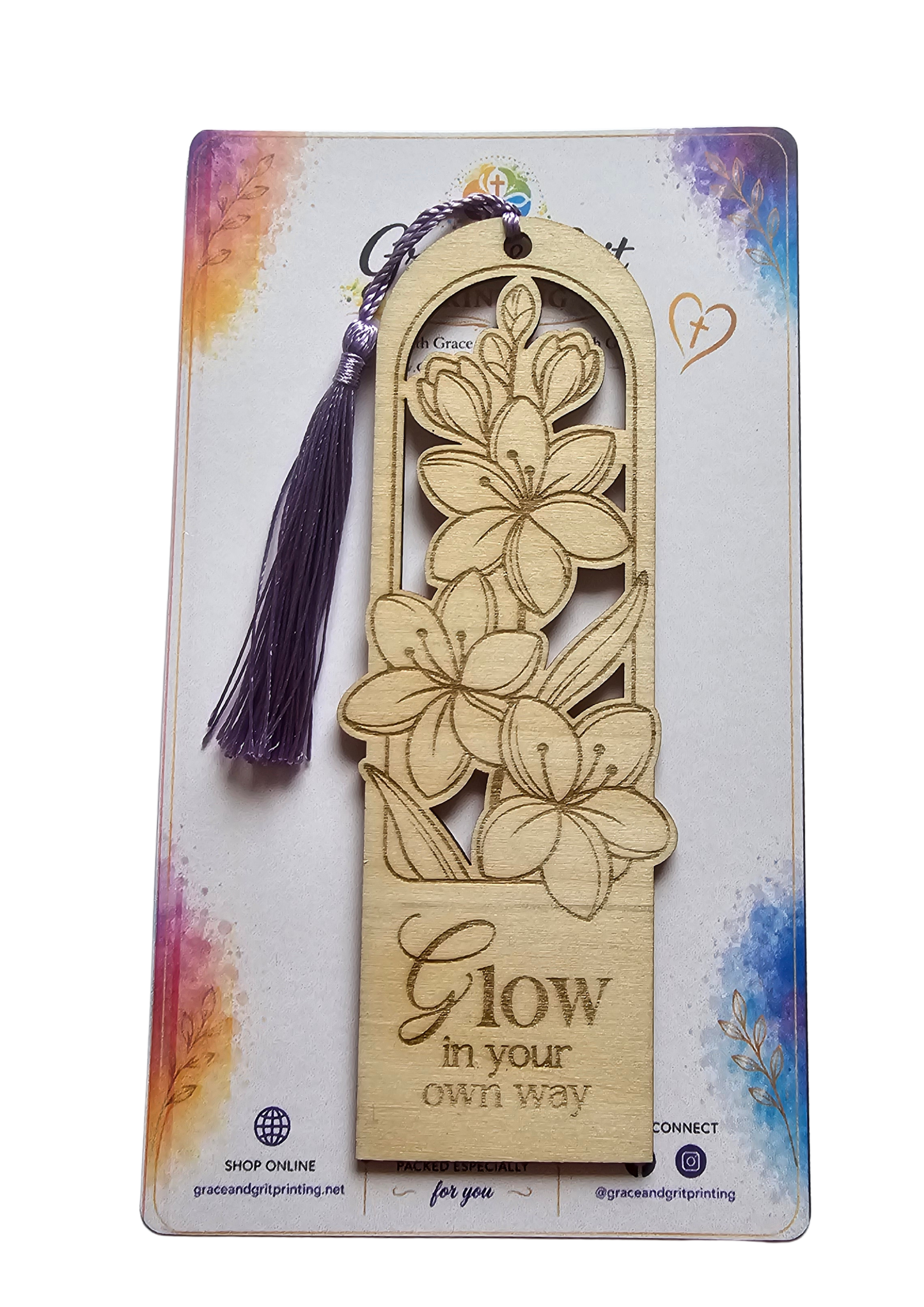 Glow Your Own Way - Summer Floral Wooden Bookmark