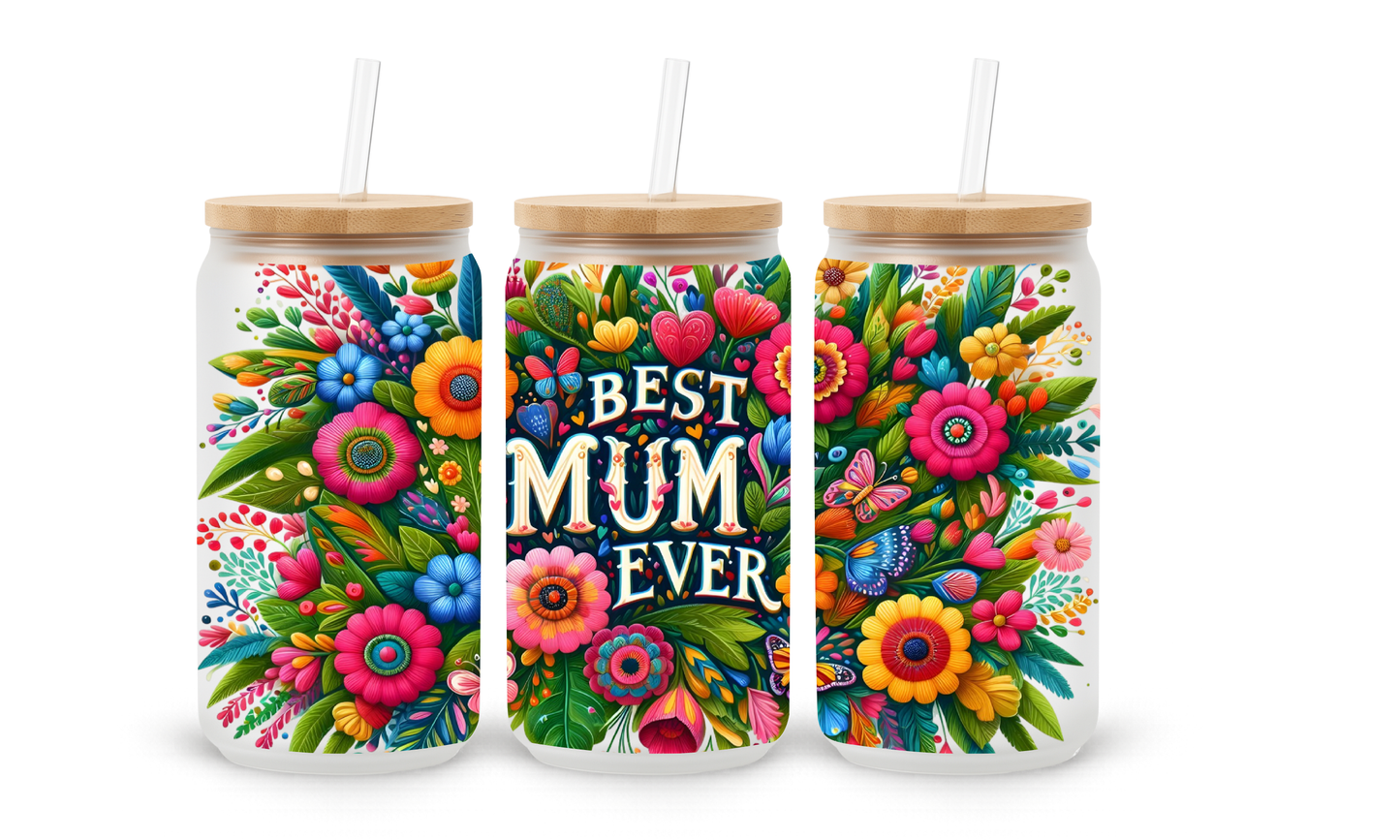Melhor Mãe de Sempre Floral - Copo de Vidro de 18oz