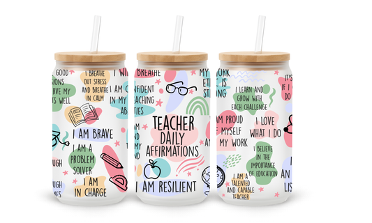 Afirmações de Professores - Copo de Vidro de 18oz