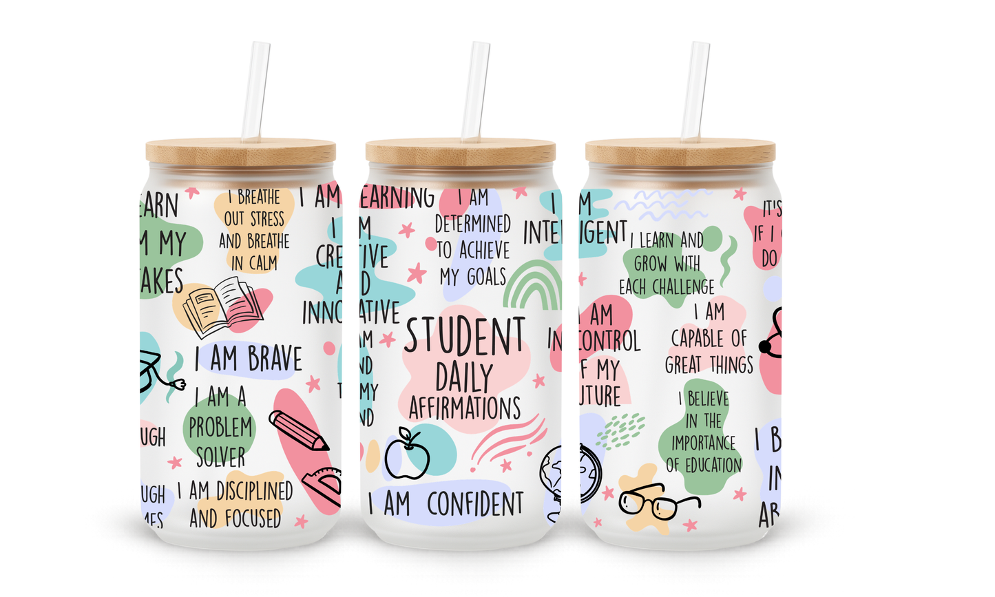 Afirmações de Estudante - Copo de Vidro de 530ml