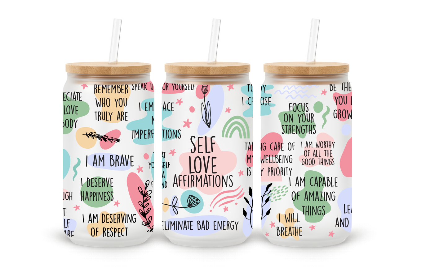 Self Love Affirmations - 18oz Glass Can Tumbler