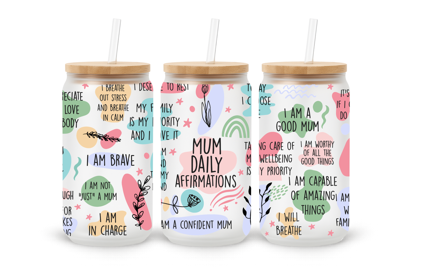 Afirmações para Mãe - Copo de Vidro de 18oz
