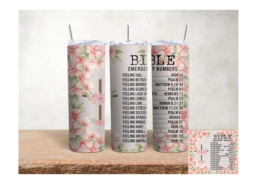 Bible Emergency Numbers Floral – 20oz Stainless Steel Insulated Tumbler