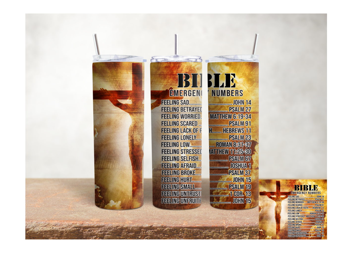 Bible Emergency Numbers with Cross – 20oz Stainless Steel Insulated Tumbler