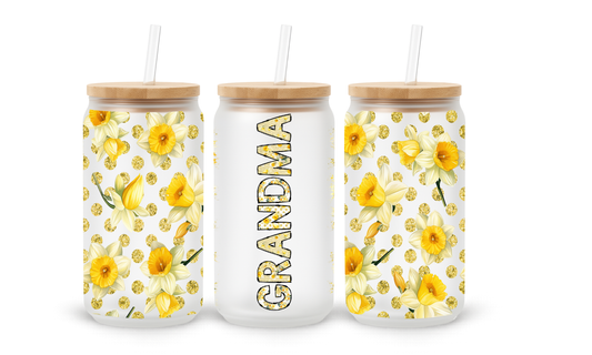 Avó Floral Amarelo - Copo de Vidro de 530ml