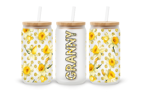 Copo de Vidro com Padrão Floral Amarelo Vovó - 530ml