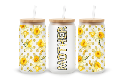 Copo de Vidro Mãe Floral Amarelo - 530ml