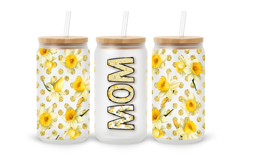 Mãe Amarelo Floral - Copo de Vidro de 530ml