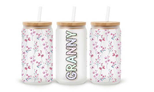 Copo Térmico de Vidro de 18oz - Floral Avó Cor-de-Rosa