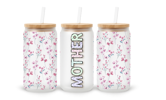 Mãe Floral Rosa - Copo em Vidro 18oz