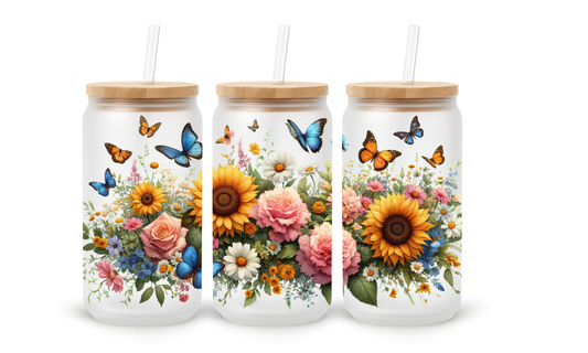 Borboleta Girassol Jardim - Copo de Vidro de 530ml