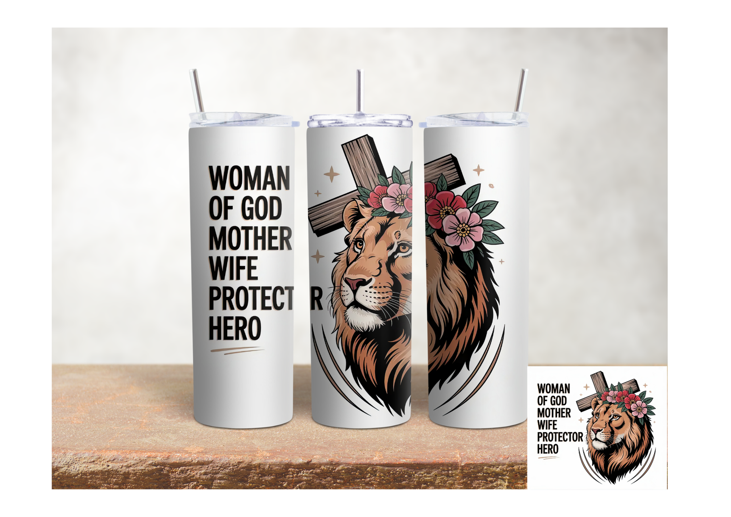 Mulher de Deus Mãe Esposa Protetora Heroína – Copo Térmico de Aço Inoxidável 20oz