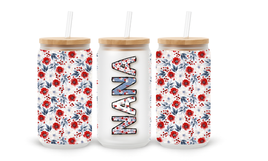 Nana Red Floral - Copo de Vidro de 18oz